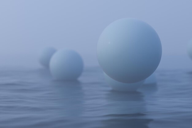 Witte ballen drijvend op het meer 3D-rendering