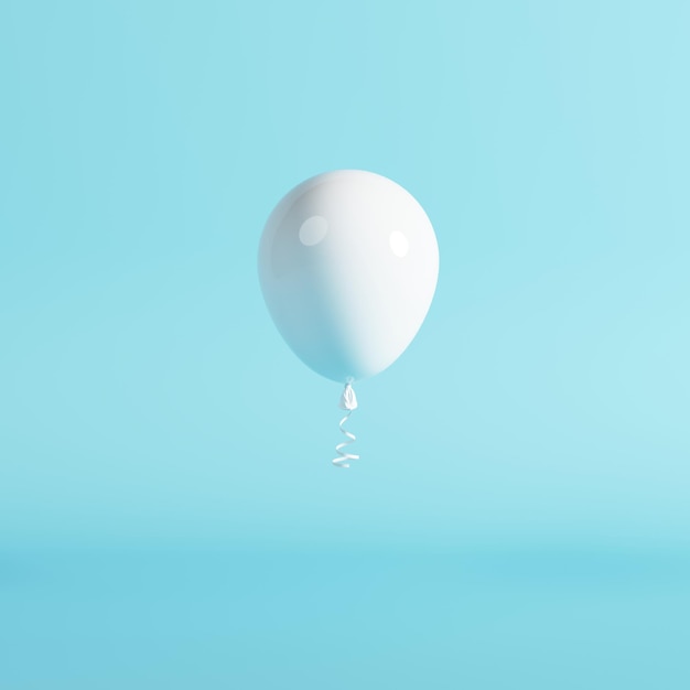 Witte ballon drijvend op blauwe kleur achtergrond. 3D-weergave.