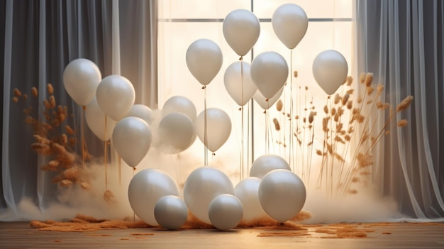 Witte ballonnen in het interieur van de kamer