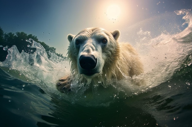 Witte beer in het water