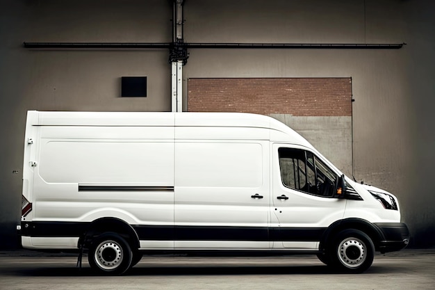 Foto witte bestelwagen met grote kofferbak voor levering van goederen en goederen