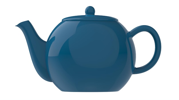 Witte blauwe keramische theepot voor het drinken van thee 3d render illustratie