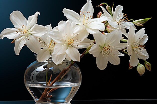 Witte bloem in helderglazen vaasfotografie