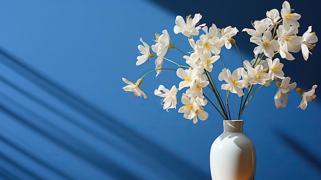 witte bloemen achtergrond baby blauwe kleur achtergrond orchidee moderne vazen bloemen in vaas op