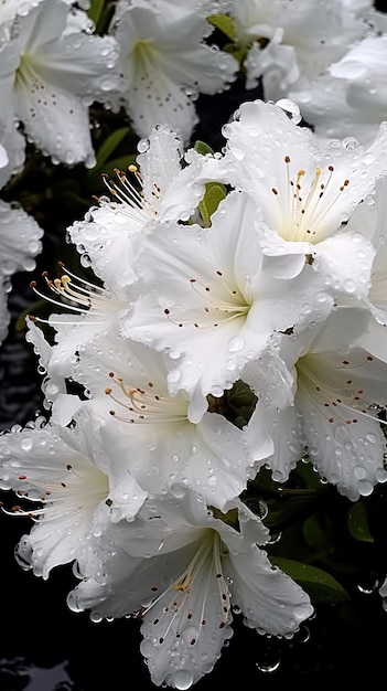 witte bloemen met waterdruppels erop
