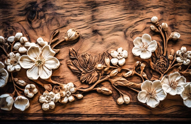 Witte bloemen op een houten tafel