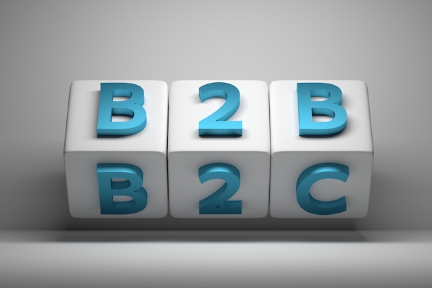Witte blokjes met blauwe grote B2B- en B2C-woorden