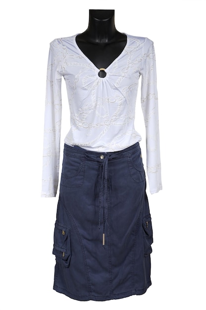 Witte blouse en jeansrok