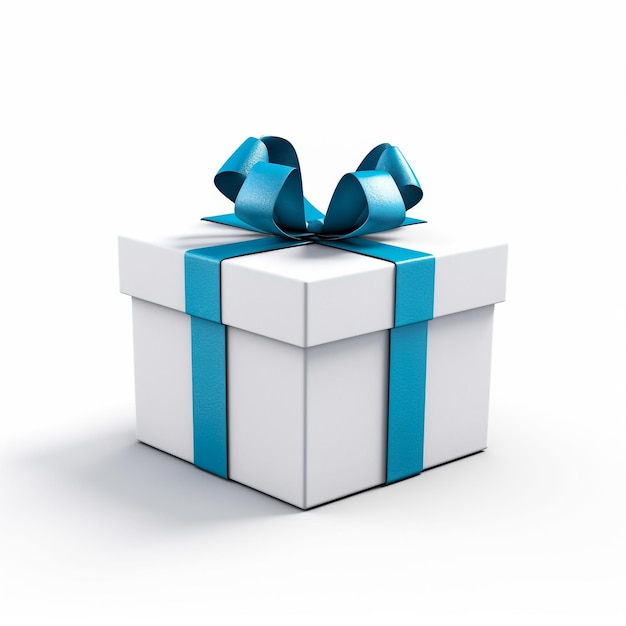 Witte cadeau doos met blauwe lint strik