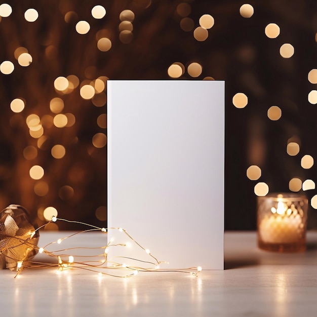 Witte cadeau-tag op feestelijke bokeh achtergrond cadeau-tag mockup