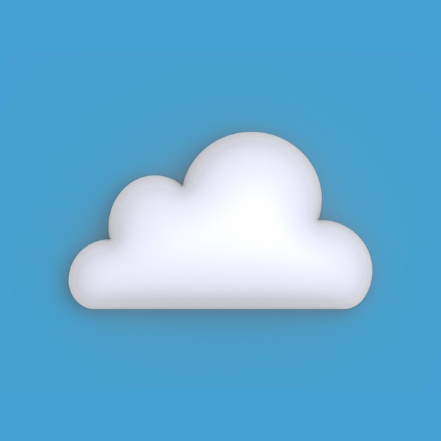 Witte cartoon wolk geïsoleerd op een blauwe achtergrond bewolkt weerpictogram 3d render illustratie