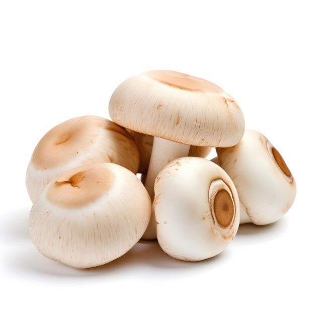 Foto witte champignon geïsoleerde paddenstoel paddenstoel op witte achtergrond met volledige scherptediepte