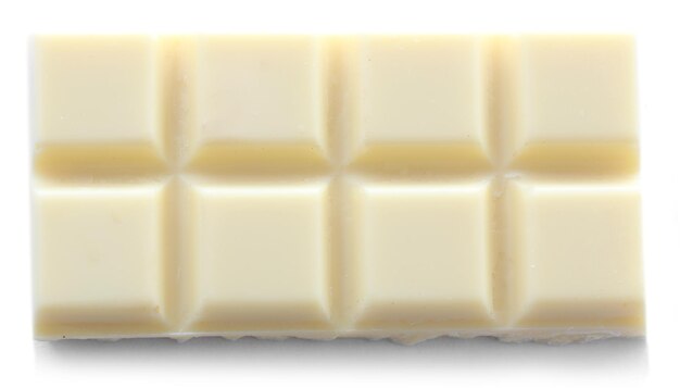 Foto witte chocoladestukken die op witte achtergrond worden geïsoleerd