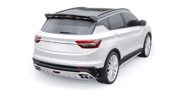Witte compacte sportwagen SUV 3d render illustratie