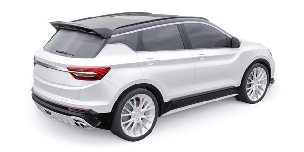 Witte compacte sportwagen SUV 3d render illustratie