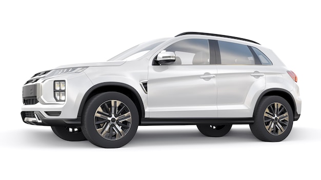 Witte compacte stedelijke SUV op een witte uniforme achtergrond met een leeg lichaam voor uw ontwerp 3D-rendering