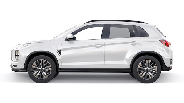 Witte compacte stedelijke SUV op een witte uniforme achtergrond met een leeg lichaam voor uw ontwerp 3D-rendering