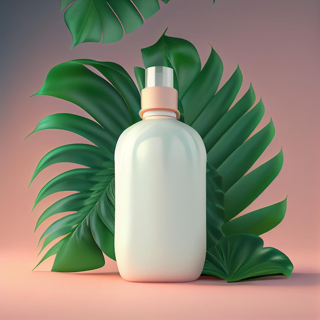 Witte Cosmetische Crème Collectie voor Huidverzorging op Groene Palmblad Achtergrond Illustratie Generatieve AI
