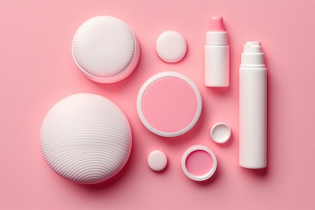 Witte cosmetische verpakking op roze achtergrond mock up generatieve AI
