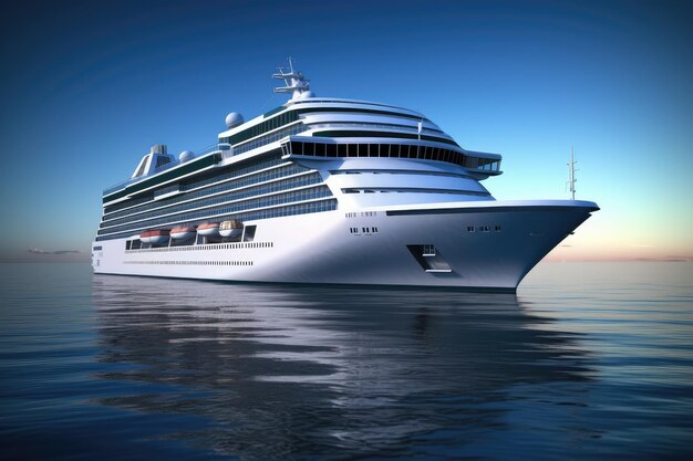 Witte cruiseschip op zee Grote oceaanboot cruiseboot reis symbool Generatieve AI illustratie