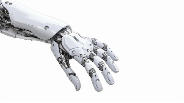 Witte cyborg robot hand en menselijke hand handdruk Ai Generative