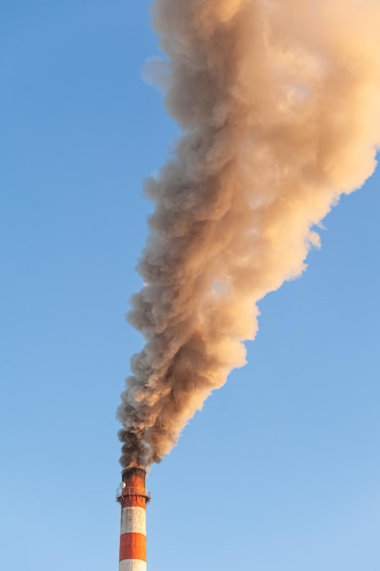 Witte dikke rook uit de industriële zone van de schoorsteen van de stookruimte