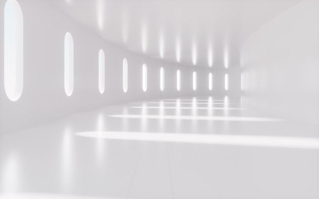 Witte draaiende tunnel met licht en schaduw 3D-rendering