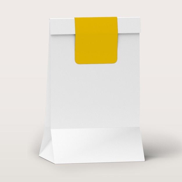 Witte eco tas met gele sticker geïsoleerd op een witte achtergrond