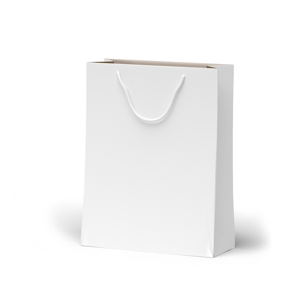 Witte eco-zak met een gele sticker op een witte achtergrond