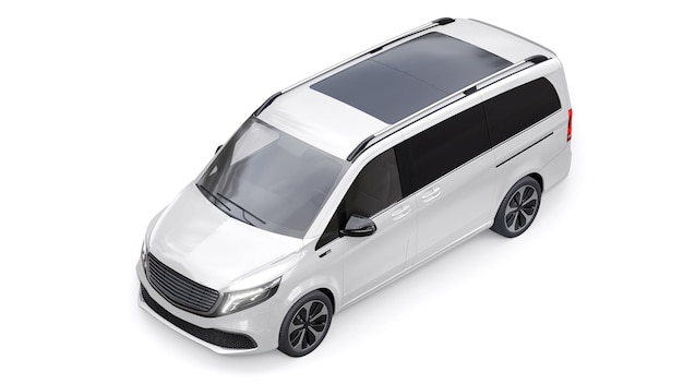 Witte elektrische innovatieve minivan auto 3d-model geïsoleerd op een witte achtergrond 3d-rendering