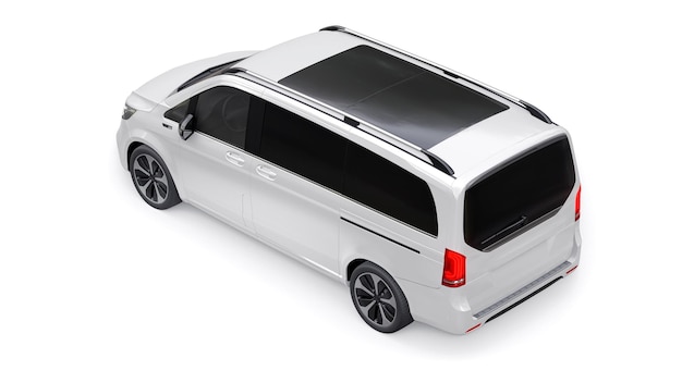 Witte elektrische innovatieve minivan auto 3D-model geïsoleerd op een witte achtergrond 3D-rendering