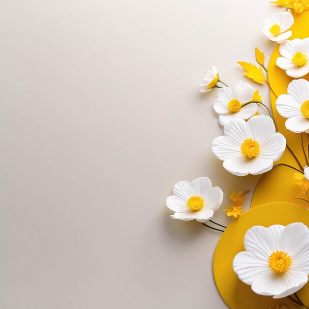 Witte en gele bloem op een gele achtergrond Botanisch behang voor presentatie