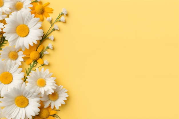 Witte en gele bloemen op een gele achtergrond