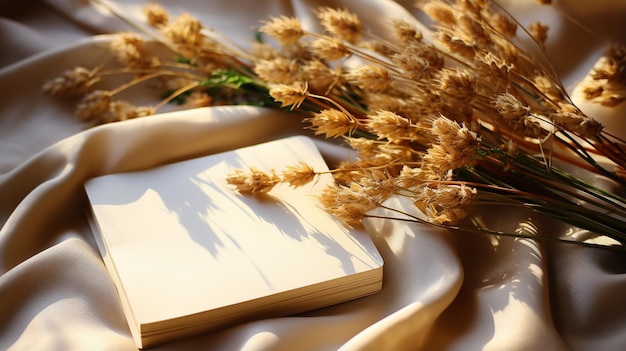 witte en gouden bloemen op stoffenachtergrond