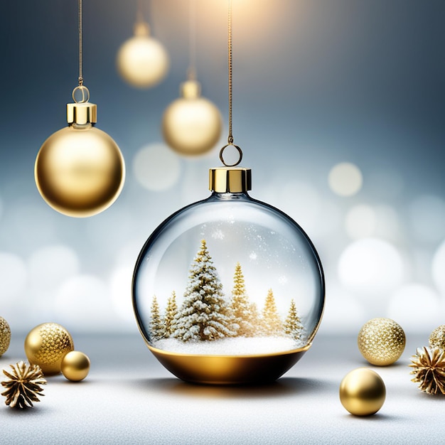 Witte en gouden kerst achtergrond met dennen twijgen en ballen kerstballen met sneeuwvlokken en bh