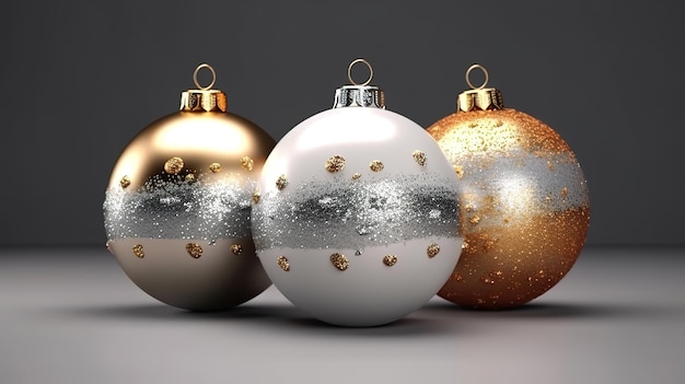 Witte en gouden kerstballen met glitter Generative Ai