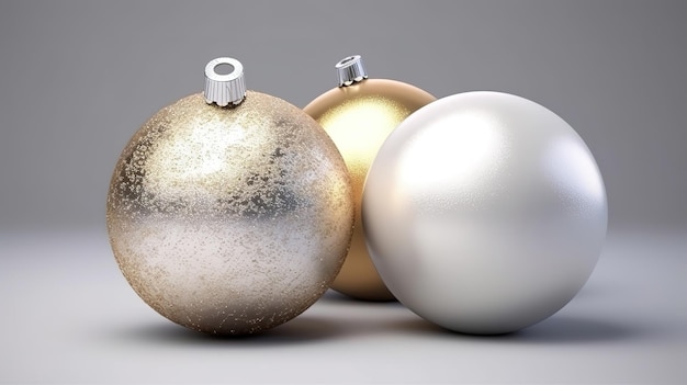 Witte en gouden kerstballen met glitter Generative Ai