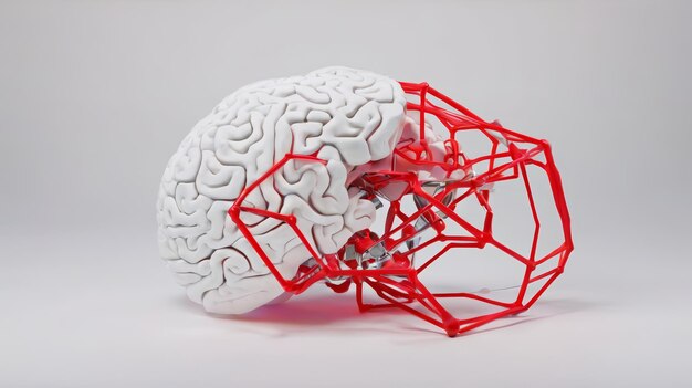 Witte en rode sculptuur van een menselijk brein