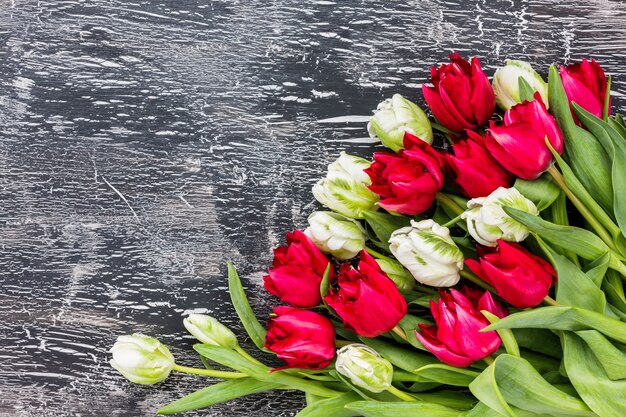 Witte en rode tulpen op zwart