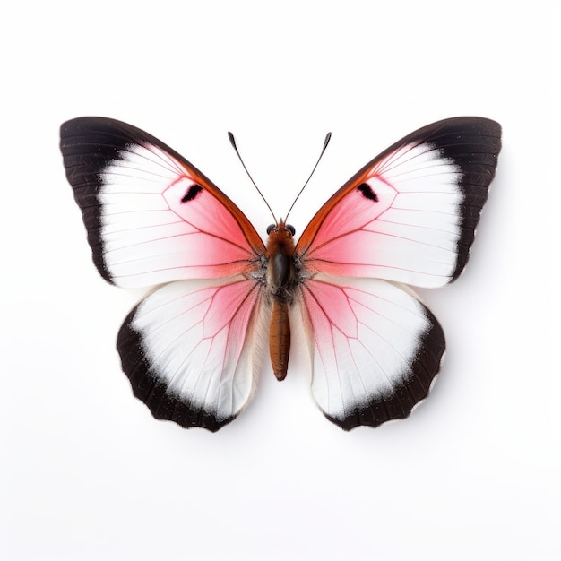 Witte En Roze Vlinder Op Lege Witte Achtergrond