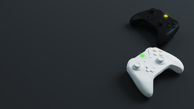 Witte en zwarte joystick met donkere achtergrond Game competitie 3D-rendering