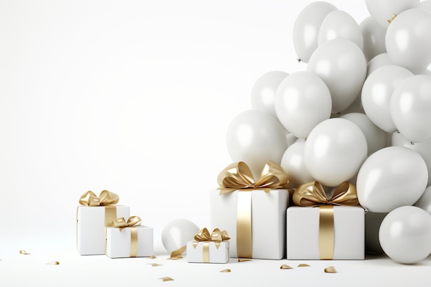 witte feestachtergrond met ballonnen en geschenken