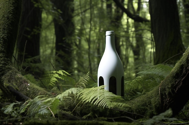 Witte fles in een groen bos Halloween concept