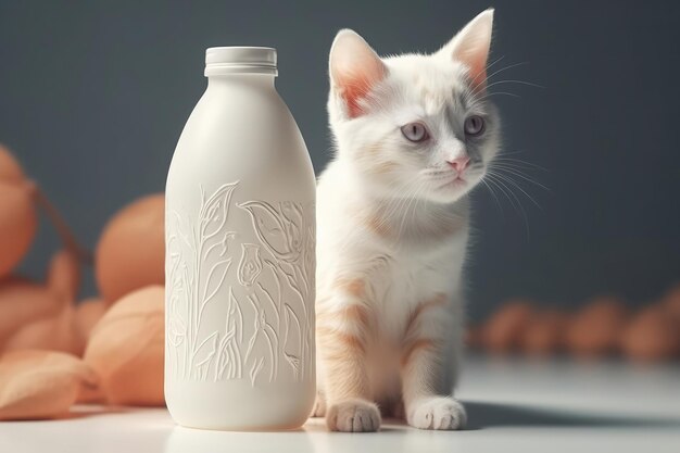 Witte Fles Met Witte Kat Generatieve AI