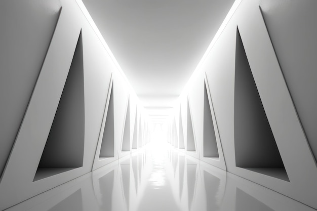 Witte futuristische tunnel die leidt naar licht Groothoek AI gegenereerd