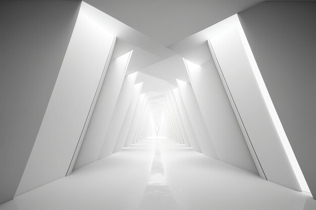 Witte futuristische tunnel die leidt naar licht Groothoek AI gegenereerd