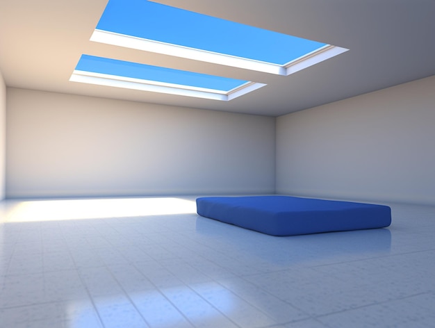 Witte gastenkamer met zonlicht vanuit het raam 3D-weergave