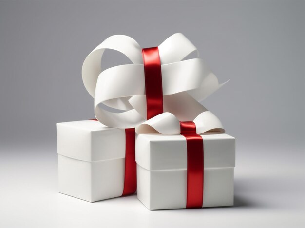 Witte geïsoleerde verrassing lint geschenk gift box pakket kerst rood Generatieve AI
