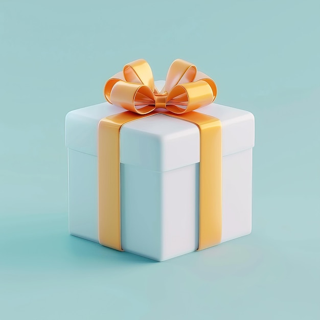 Witte geschenkdoos met gouden strik op blauwe achtergrond 3D-weergave