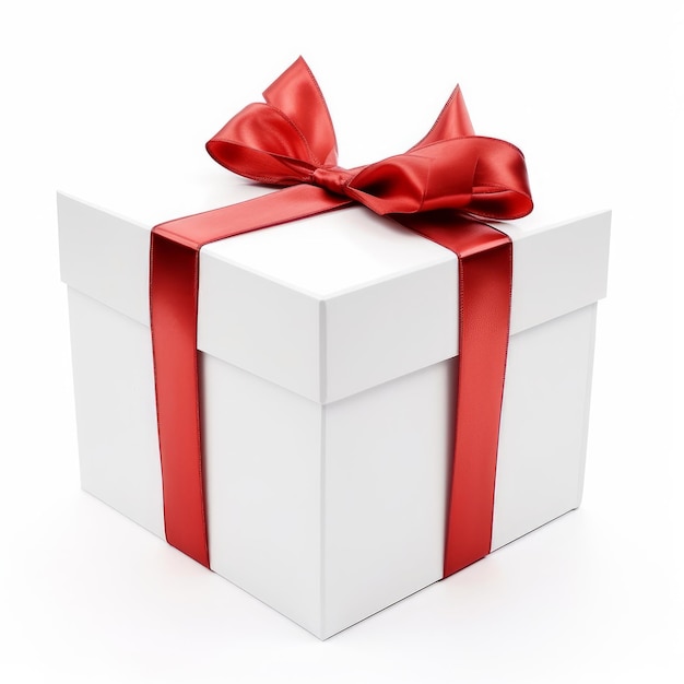 Witte geschenkdoos met rood lint Illustratie AI GenerativexA